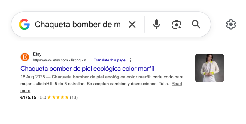 Ejemplo de estrellas e imagen en resultados de Google